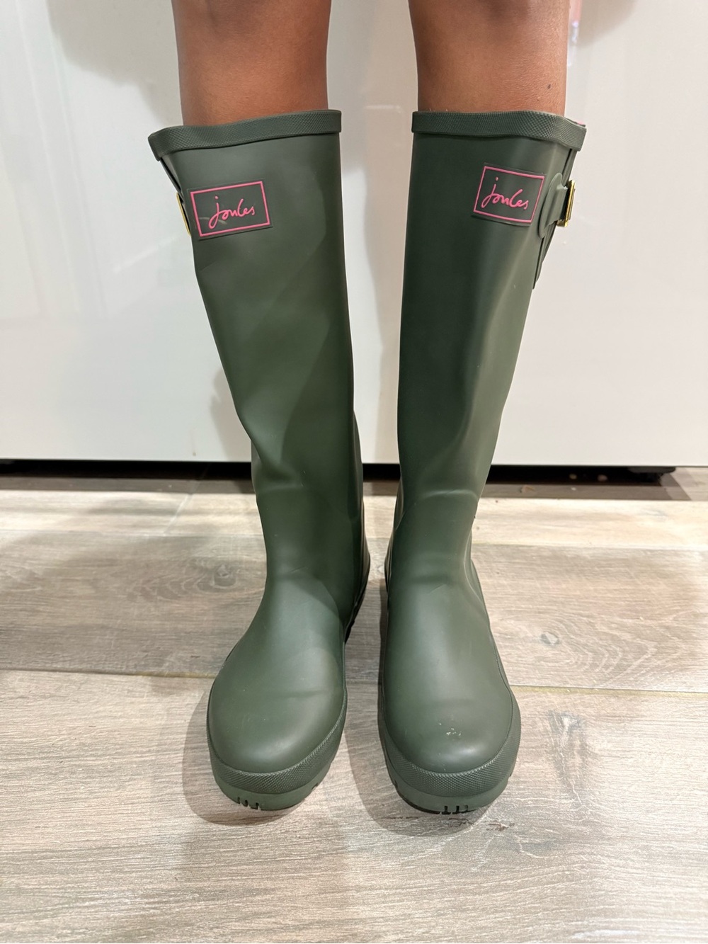 Joules Anthropologie Army Green Matte Rain Boots Garden Welly Rubber Women Us 7 View 2